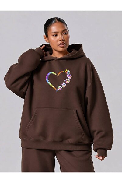 BENROMA 3 Yarn Combed Cotton Plus Size Paw Heart Printed Unisex Sweatshirt Df5