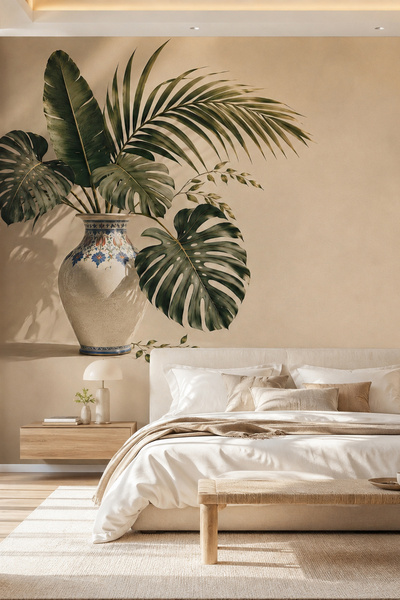 dreamwall Sessiz Öğlen- Monstera Tropik Bitki Desenli Tek Parça Tekstil Duvar...