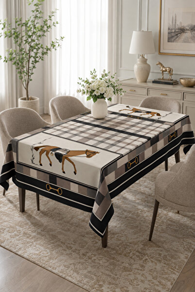 Bebişim Halı Classic Decorative Tablecloth with Plaid Horse Pattern