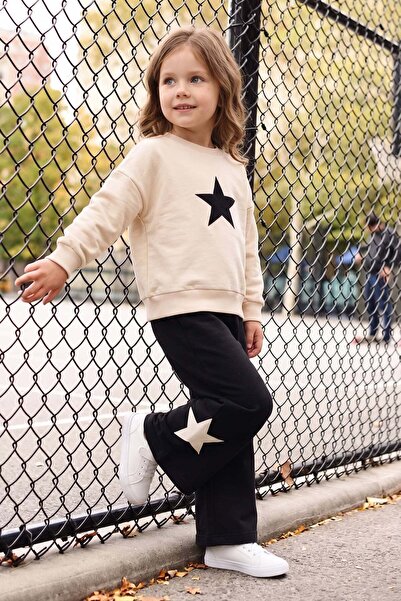 Fulla Moda Star Embroidered Crew Neck Girls' 2-Piece Set