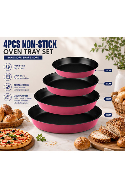 Generic Brand 4 Pcs Round Non-Stick Oven Tray Set 24/26/30/32 cm for Pizza Br...