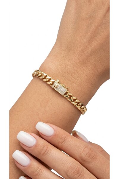 Glowisters Jewelry Lüks Kuyumcu Model Örgü Zincir Zirkon Taşlı Kilitli Çelik ...