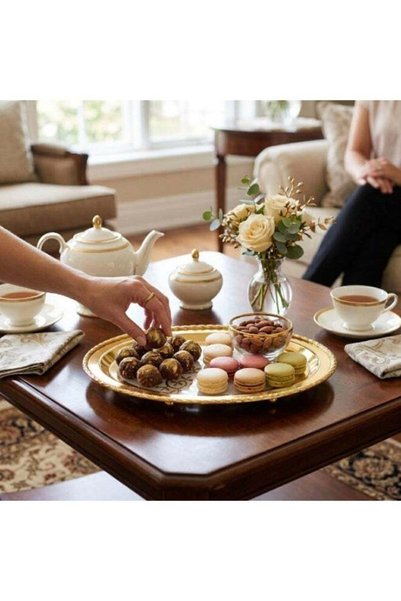 SOLETER Deluxe Oval Metal Candy Tray Gold 35.8x26.2x2.5cm – High-Quality Stai...