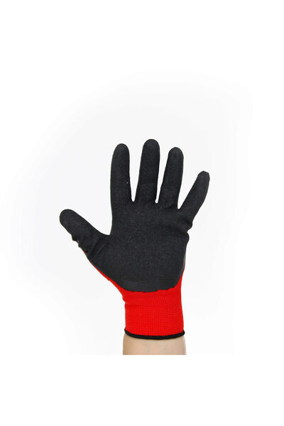Interbabis Manusi protectie din latex cu suport textil, Mira, rosu-negru, set...