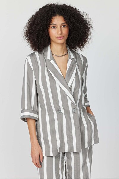 PAULMARK Women's Capri Sleeve Striped Jacket