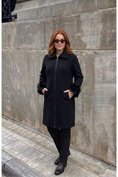 onno style women معطف نسائي من الصوف والفرو بتصميم محبوك من الفولاذ