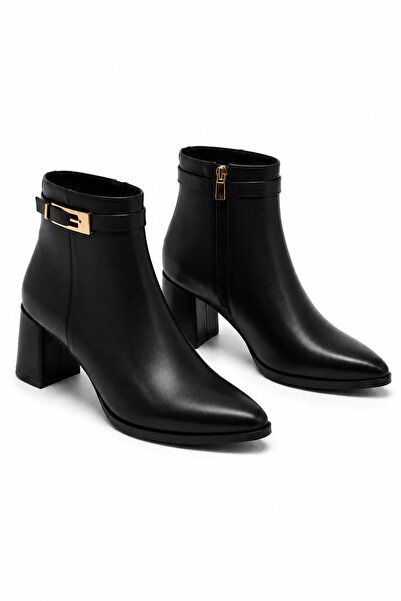 Solo Bag Women's Leather Casual Ankle Buckle Detailed Pointed Toe Thick Heele...