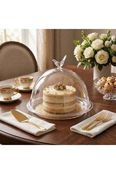 SOLETER Acrylic Cake Stand with Dome Cover & Bird Finial – Clear/Gold, Shatte...