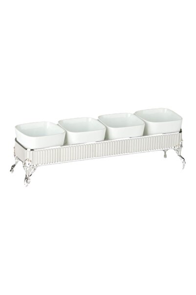 SOLETER Luxury Nut Shaped Set - Silver - Consists Of 4 Plates and A Stand