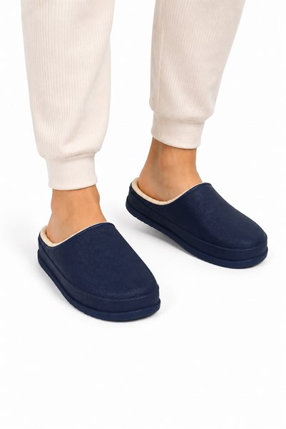 Jagulep Waterproof Indoor Unisex House Slippers with Wool Inside, Dark Blue