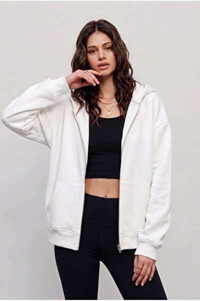 uyguntarz Unisex Soft Textured Oversize 3 Thread Zipper Sweatshirt