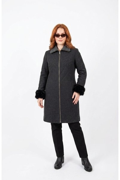 onno style women Fur-Collared Steel Knitted Tricot Women's Coat