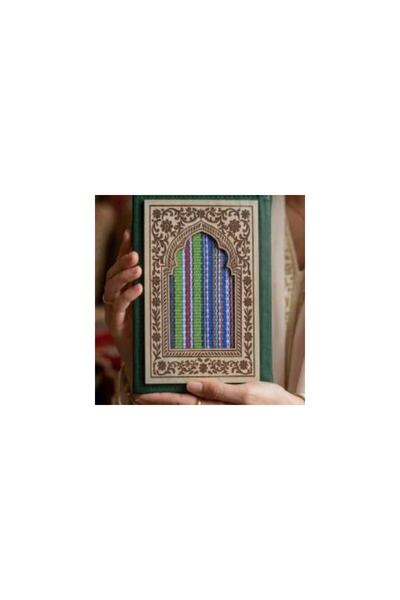 AMAD CRAFT Green leather notebook decorated with wood and handmade Sadu