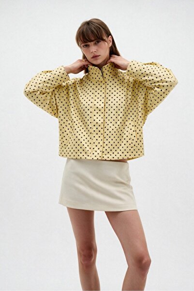 My Blog Yellow Mini Polka Dot Jacket with Tie at the Waist - 9788