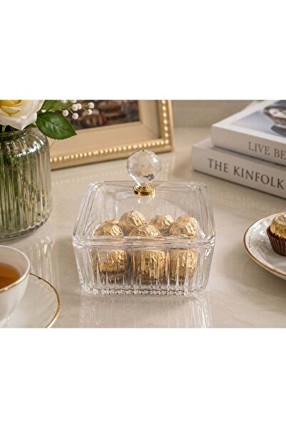 SOLETER Deluxe Square Acrylic Candy Box – Clear 17x17 cm Storage Container wi...