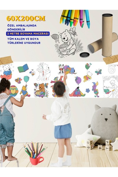 Winnie the Pooh 2 Metre Rulo Boyama Kağıdı - Bebek Ve Çocuklar İçin Eğitici Aktivite Rulosu