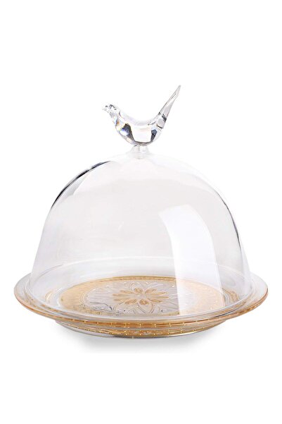 SOLETER Acrylic Cake Stand with Dome Cover & Bird Finial – Clear/Gold, Shatte...