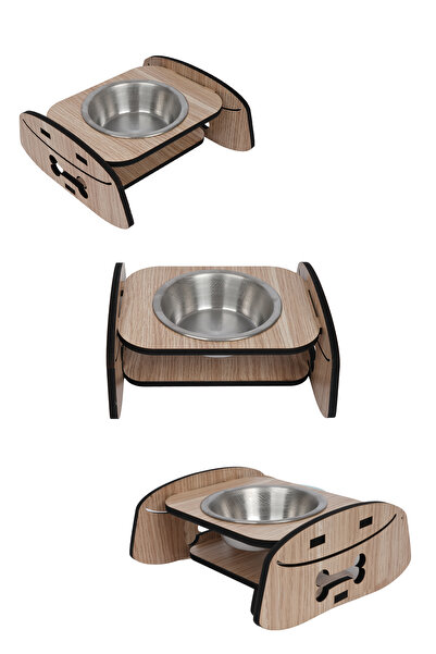 GOBYPET Ahşap Standlı Tekli Küçük-Orta Irk Köpek ve Kediler İçin Mama Veya Su Kabı