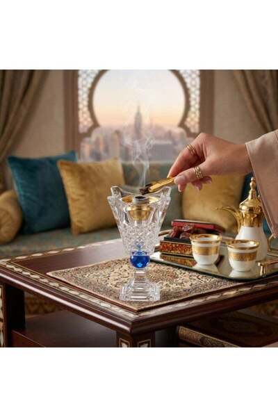 SOLETER مبخرة كريستال جويل الزجاجية - شفافة وزرقاء مع وعاء داخلي ذهبي، 25 سم،...