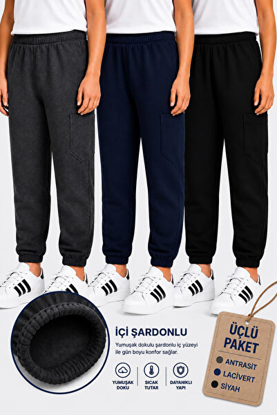 twins tailors Unisex 3-Pack Black-Navy Blue-Anthracite Children's Sweatpants ...
