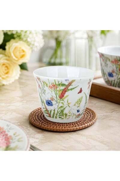 SOLETER 6-Piece White Ceramic Coffee Cup Set with Floral & Butterfly Garden P...