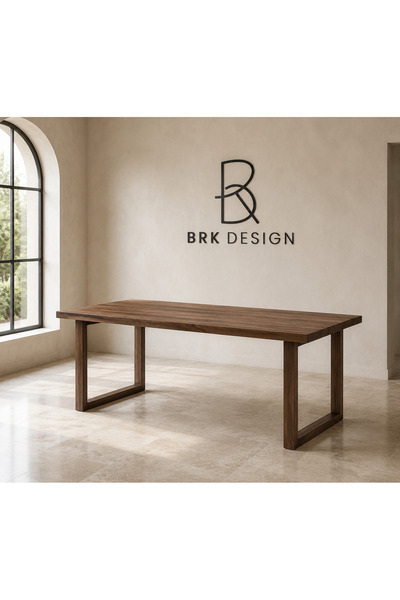 BRK Design Ceviz Renk Düz Ahşap Ayaklı Çam Yemek Masası 100x200_N1-09