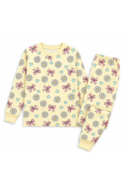 zahider Female Child 100% Cotton Yellow Daisy Print Long-Sleeve Sleepwear Lou...