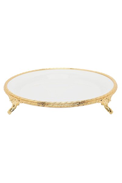 SOLETER Deluxe Round Melamine Serving Tray with Ornate Gold Metal Frame & Dec...
