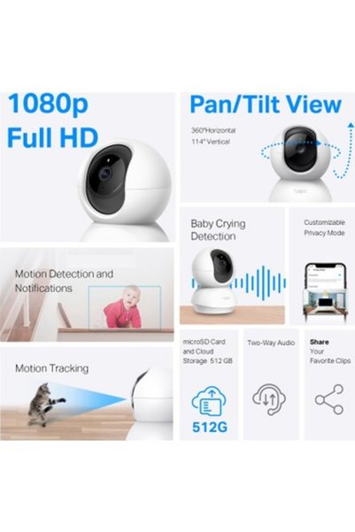 BİN1ÇEŞİT TP-Link Tapo C200 | Akıllı Wi-Fi Güvenlik Kamerası | 1080P Full HD | 360° Hareket Takibi | 9m Gece