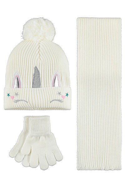 Civil Girls 2-5 Years Old Scarf, Beanie and Glove Set - Ecru