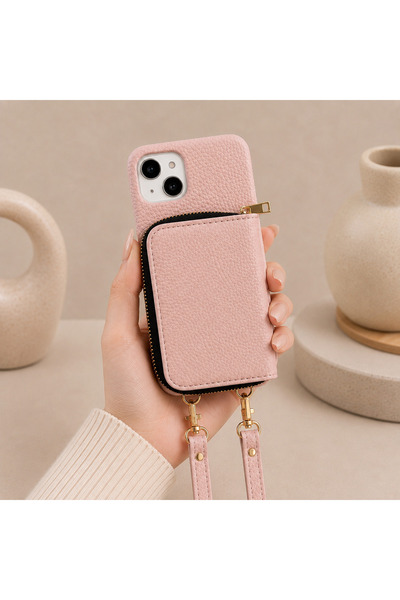 botyco Iphone 15 (6.1 inç) Uyumlu Yanları Açık Slım Tasarım Cüzdanlı Fermuarl...