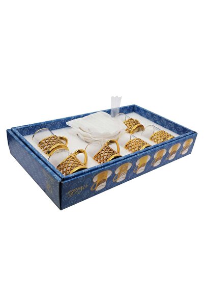 SOLETER Star-Patterned Golden Shell Tea Coffee Cup Set Gold Plated Clear Glas...