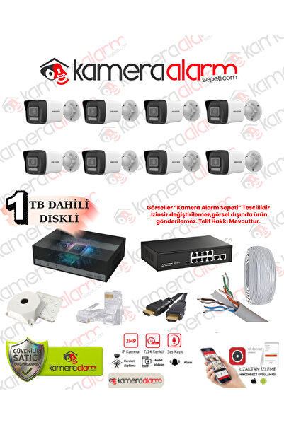 Hikvision 8'Li Renkli Ve Sesli İp Kamera Seti