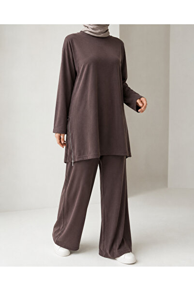 Foremia Two-Sided Zipper Detail Long Trousers Suit - Brown