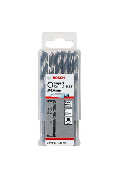 Bosch Set de 10 burghie metalice, HSS Impact Control, 6 mm, tip prindere 1/4 ...