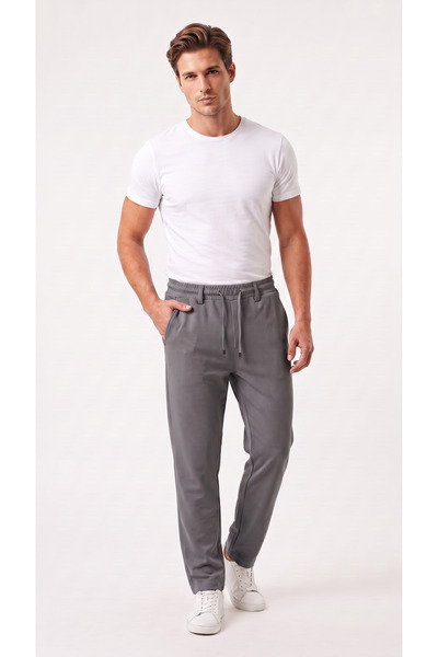 BADESSA Men's Smoked Trousers Regular Fit Lycra Casual Jogger Pants with Lace...