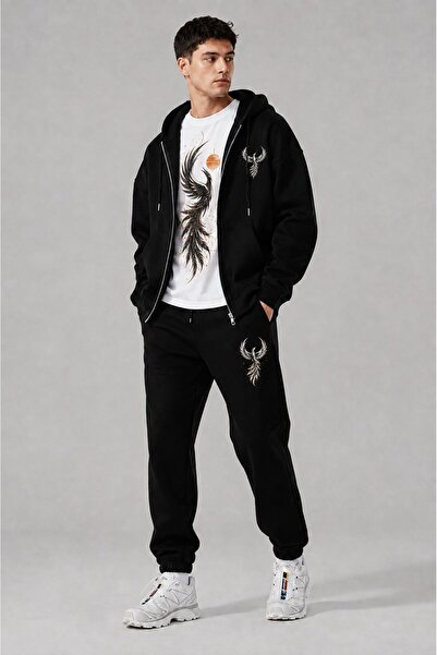 LUNAVISTA Men's Printed Oversize Zipper Hooded Sweatshirt, Crew Neck T-Shirt ...