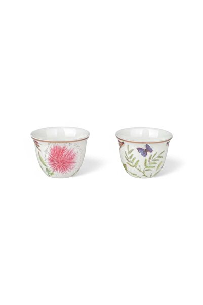 SOLETER Ceramic Coffee Cup Set – 6-Piece White Mugs with Colorful Botanical Flower & Butterfly Design and Gold Rim, Dishwasher-Safe Premium Tableware for Home, Gifting & Special Occasions