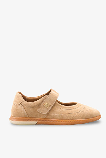 İNNABUTİKK Eladsa Women's Genuine Leather Ballerinas - Cream Suede
