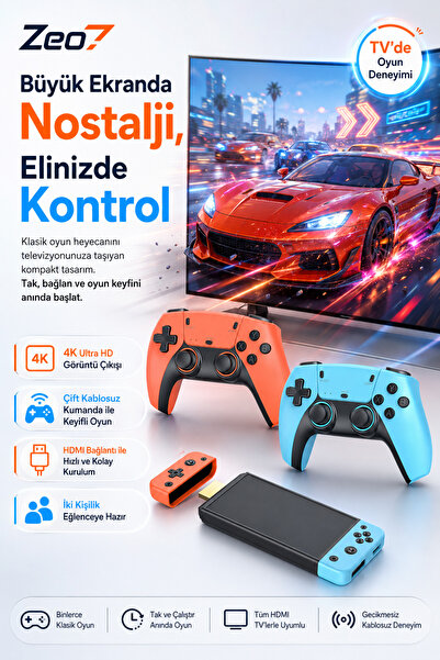 Zeo7 Retro Oyun Konsolu 20.000+ Oyun 30+ Emülatör PS1 PSP Destekli Çift Kablo...