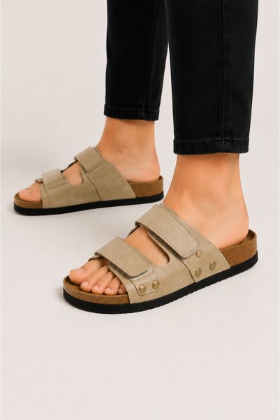 Jagulep Unisex Velcro Slippers Beige