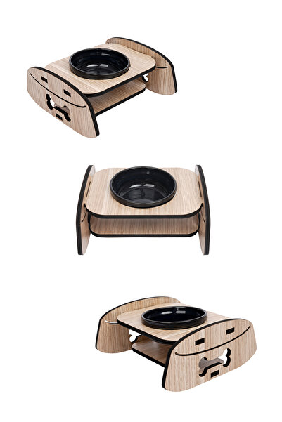 GOBYPET Ahşap Standlı Tekli Küçük-Orta Irk Köpek ve Kediler İçin Mama Veya Su Kabı