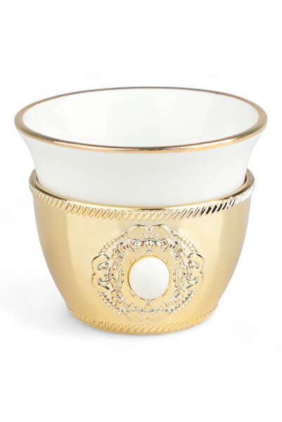 SOLETER Set Of Gold and White Queen Coffee Cups From - 6 Cups