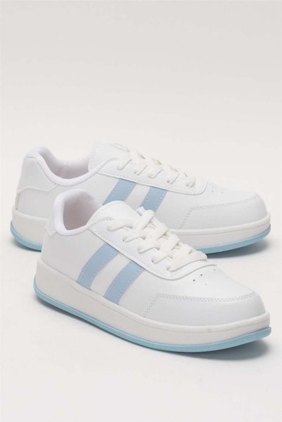 Jagulep Unisex Flat Light Sole Sneaker Shoes White - Blue