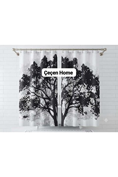 ÇEÇEN HOME Bathroom Curtain Polyester Water-Repellent Fabric C-Ring Shower Cu...