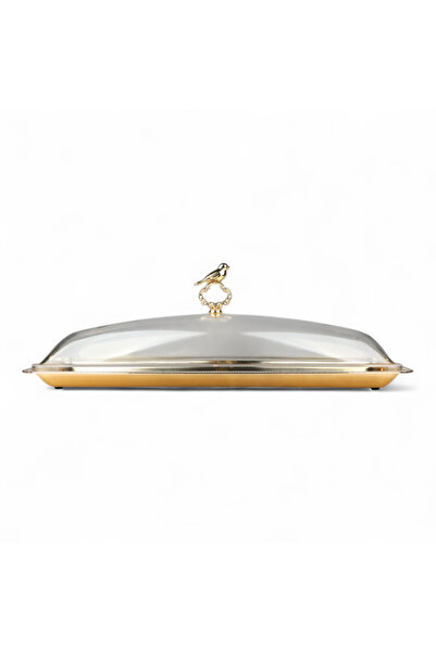 SOLETER Acrylic Bird-Shaped Cake Stand with Lid – Gold Large Rectangular Serv...