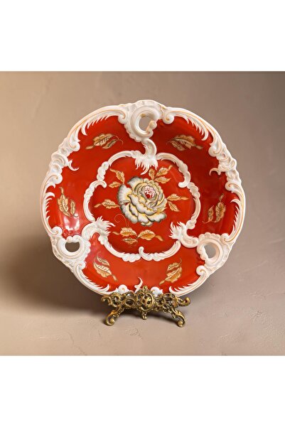 Bavaria Vintage 35 cm Kırmızı & Altın Detaylı Rölyefli Dekoratif Porselen Sun...