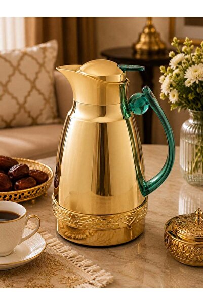 SOLETER قارورة فراغية سعة 0.7 لتر - ذهبية وخضراء، ترمس معزول بجدار مزدوج مع غ...