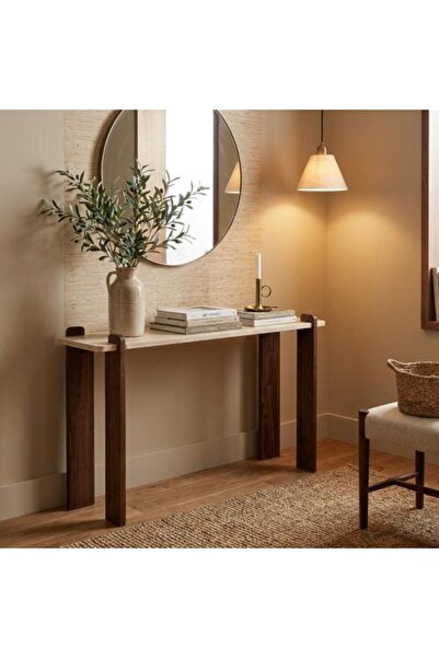 BAITY Modern 140 cm Wooden Console Table Beige and Coffee with Elegant Design