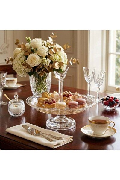 SOLETER Acrylic Cake Stand with Bird Finial – Clear & Gold Shatterproof Pedes...